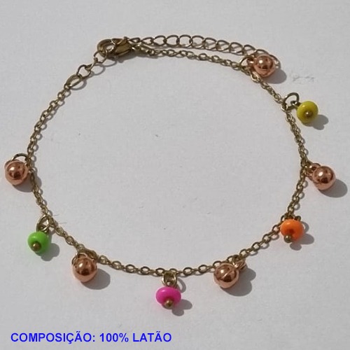 PULSEIRA NO BRUTO PRONTO PARA O BANHO(CX92) -  PULSEIRA FEMININA BOLINHAS LISAS E COLORIDAS - TAMANHO 18CM + EXTENSOR - PESO 2,1GR  E FECHO LAGOSTA - BRU001138A
