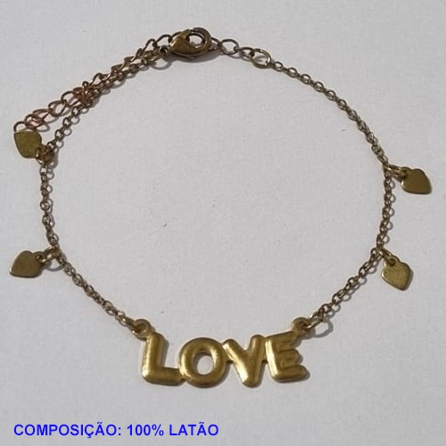PULSEIRA NO BRUTO PRONTO PARA O BANHO(CX97) -  PULSEIRA FEMININA LOVE COM MINI CORAÇÕES  - TAMANHO 18CM + EXTENSOR - PESO 2,0GR  E FECHO LAGOSTA - BRU001144A