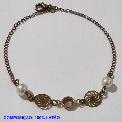 PULSEIRA NO BRUTO PRONTO PARA O BANHO(CX112) -  PULSEIRA FEMININA PÉROLAS E PEDRA CRISTAL ROSA  - TAMANHO 18CM + EXTENSOR - PESO 1,5GR  E FECHO LAGOSTA - BRU001146A