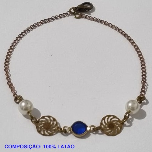 PULSEIRA NO BRUTO PRONTO PARA O BANHO(CX97) -  PULSEIRA FEMININA PÉROLAS E PEDRA CRISTAL AZUL  - TAMANHO 18CM + EXTENSOR - PESO 1,5GR  E FECHO LAGOSTA - BRU001147A