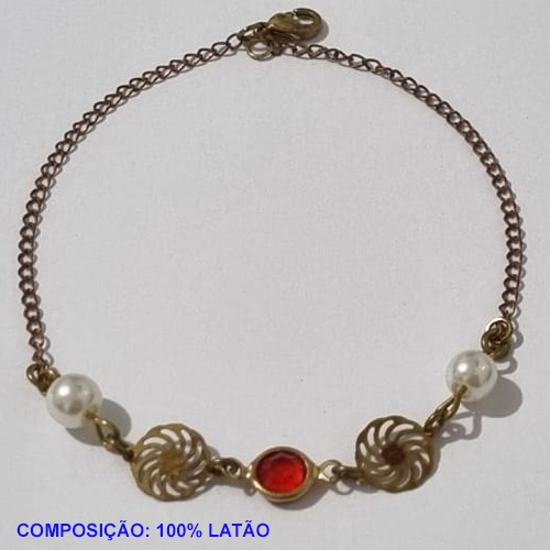 PULSEIRA NO BRUTO PRONTO PARA O BANHO(CX112) -  PULSEIRA FEMININA PÉROLAS E PEDRA CRISTAL VERMELHA  - TAMANHO 18CM + EXTENSOR - PESO 1,5GR  E FECHO LAGOSTA - BRU001148A