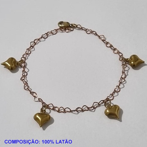 PULSEIRA NO BRUTO PRONTO PARA O BANHO(CX97) -  PULSEIRA FEMININA CORAÇÕES LISOS - TAMANHO 19CM - PESO 1,9GR  E FECHO LAGOSTA - BRU001152A