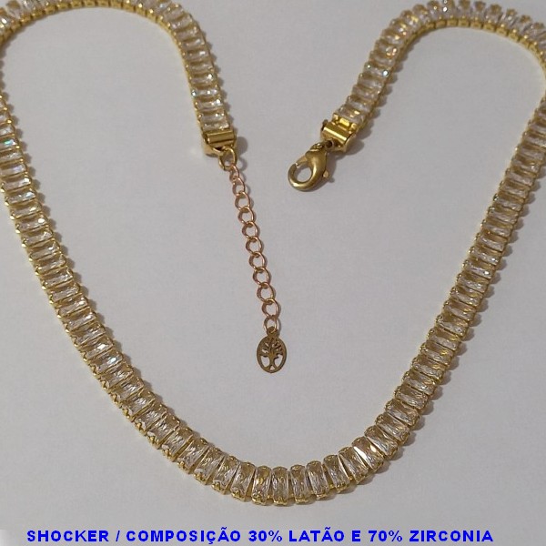 SHOCKER NO BRUTO PRONTO PARA O BANHO - COMPOSIÇÃO 30% LATÃO 70% ZIRCONIA 2,5X5 - COM FECHO LAGOSTA - 40CM+EXTENSOR - PESO TOTAL  18.1GR - BRU1345B