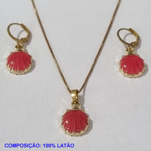 CONJUNTO BRUTO PRONTO PARA O BANHO COM CORRENTE VENEZIANA 45CM - BRINCO COM ARGOLINHA DE PRESSAO - CONCHA ESMALTADA 13MM - PESO TOTAL 6.6GR - BRU001169A