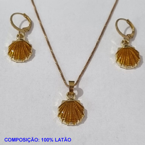 CONJUNTO BRUTO PRONTO PARA O BANHO COM CORRENTE VENEZIANA 45CM - BRINCO COM ARGOLINHA DE PRESSAO - CONCHA ESMALTADA 13MM - PESO TOTAL 6.6GR - BRU001171A