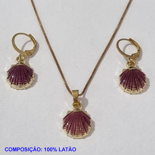 CONJUNTO BRUTO PRONTO PARA O BANHO(CX78) COM CORRENTE VENEZIANA 45CM - BRINCO COM ARGOLINHA DE PRESSAO - CONCHA ESMALTADA 13MM - PESO TOTAL 6.6GR - BRU001173A