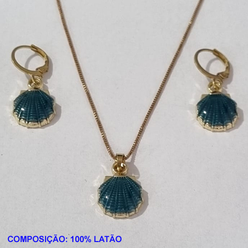 CONJUNTO BRUTO PRONTO PARA O BANHO COM CORRENTE VENEZIANA 45CM - BRINCO COM ARGOLINHA DE PRESSAO - CONCHA ESMALTADA 13MM - PESO TOTAL 6.6GR - BRU001175A