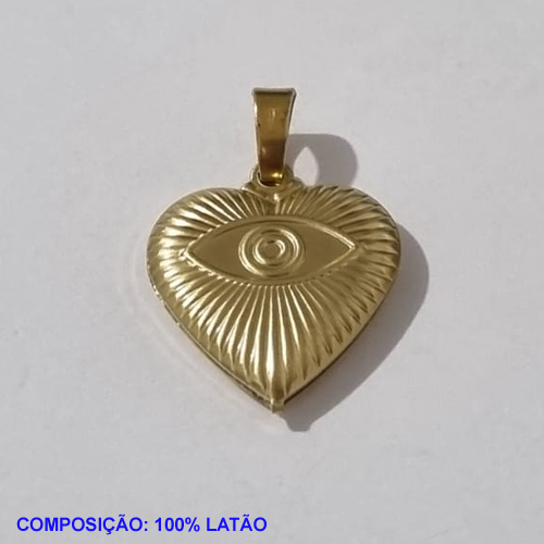 PINGENTE BRUTO PRONTO PARA BANHO(3865) CORAÇÃO 17M DIAMANTADA C/ OLHO GREGO PESO TOTAL 1,7GR - BRU001176A