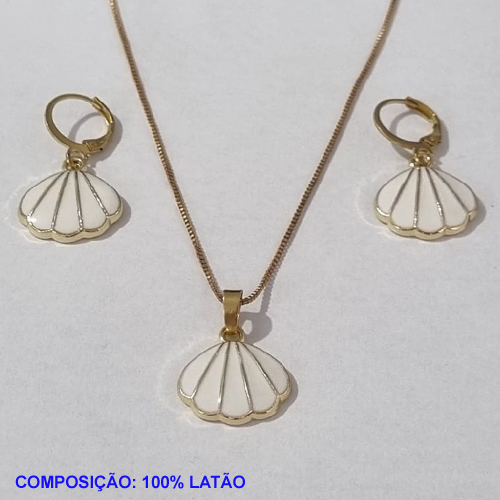 CONJUNTO BRUTO PRONTO PARA O BANHO COM CORRENTE VENEZIANA 45CM - BRINCO COM ARGOLINHA DE PRESSAO - CONCHA ESMALTADA 17MM - PESO TOTAL 7,4GR - BRU001177A