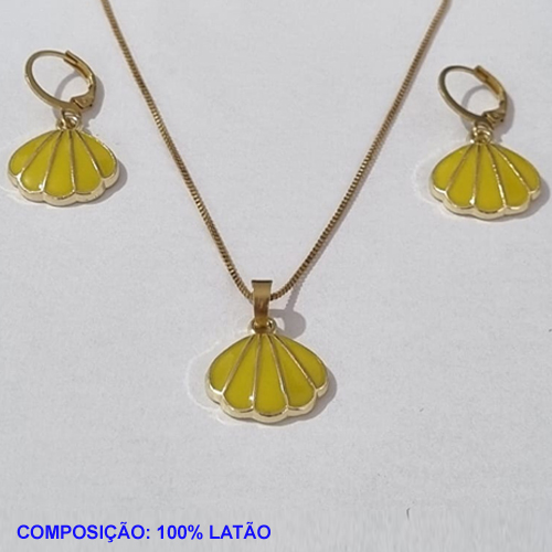 CONJUNTO BRUTO PRONTO PARA O BANHO COM CORRENTE VENEZIANA 45CM - BRINCO COM ARGOLINHA DE PRESSAO - CONCHA ESMALTADA 17MM - PESO TOTAL 7,4GR - BRU001179A