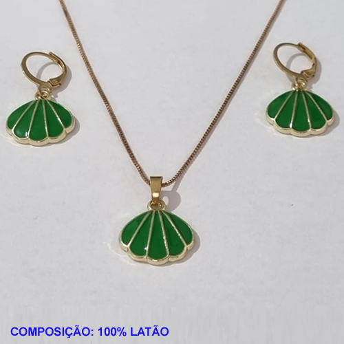 CONJUNTO BRUTO PRONTO PARA O BANHO(CX78) COM CORRENTE VENEZIANA 45CM - BRINCO COM ARGOLINHA DE PRESSAO - CONCHA ESMALTADA 17MM - PESO TOTAL 7,4GR - BRU001180A