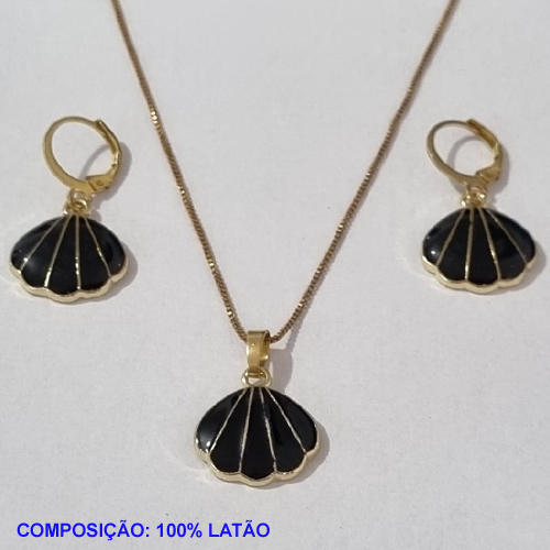 CONJUNTO BRUTO PRONTO PARA O BANHO(CX78) COM CORRENTE VENEZIANA 45CM - BRINCO COM ARGOLINHA DE PRESSAO - CONCHA ESMALTADA 17MM - PESO TOTAL 7,4GR - BRU001181A