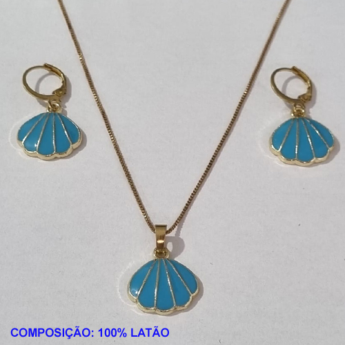 CONJUNTO BRUTO PRONTO PARA O BANHO(CX78) COM CORRENTE VENEZIANA 45CM - BRINCO COM ARGOLINHA DE PRESSAO - CONCHA ESMALTADA 17MM - PESO TOTAL 7,4GR - BRU001182A