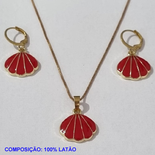 CONJUNTO BRUTO PRONTO PARA O BANHO COM CORRENTE VENEZIANA 45CM - BRINCO COM ARGOLINHA DE PRESSAO - CONCHA ESMALTADA 17MM - PESO TOTAL 7,4GR - BRU001183A