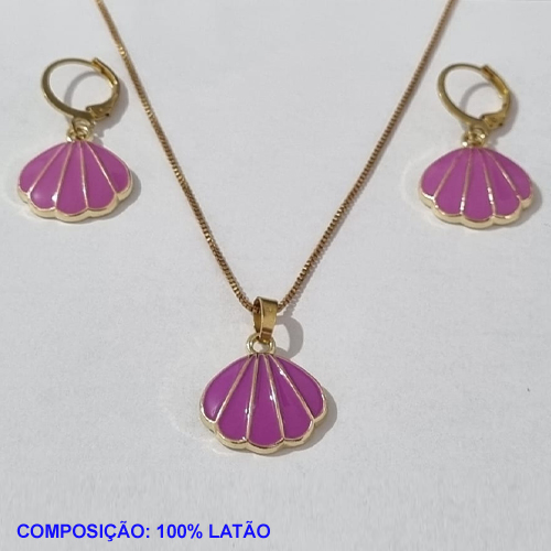 CONJUNTO BRUTO PRONTO PARA O BANHO COM CORRENTE VENEZIANA 45CM - BRINCO COM ARGOLINHA DE PRESSAO - CONCHA ESMALTADA 17MM - PESO TOTAL 7,4GR - BRU001185A