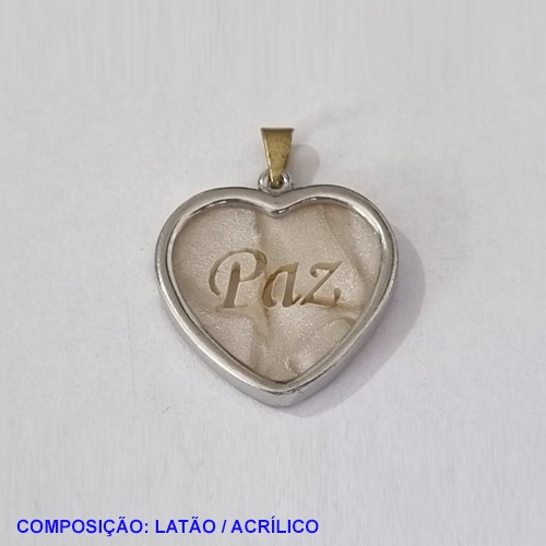 PINGENTE BRUTO PRONTO PARA BANHO (CX11) COMPOSIÇÃO LATÃO E ACRÍLICO  CORAÇÃO 23MM PAZ PESO TOTAL 2,6GR - BRU001190A