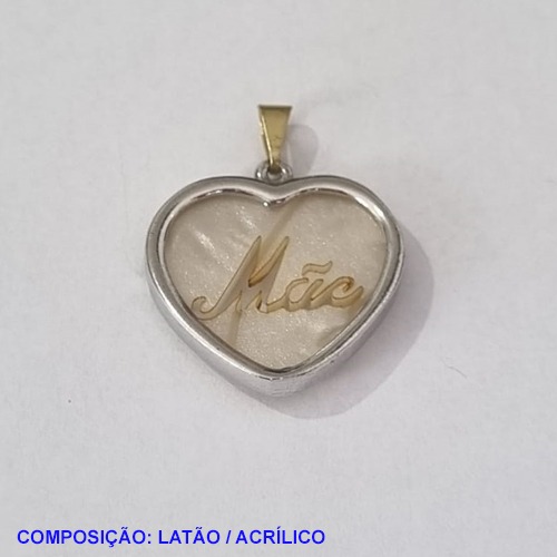 PINGENTE BRUTO PRONTO PARA BANHO (CX11 ) COMPOSIÇÃO LATÃO E ACRÍLICO  CORAÇÃO 23MM MÃE PESO TOTAL 2,6GR - BRU001191A
