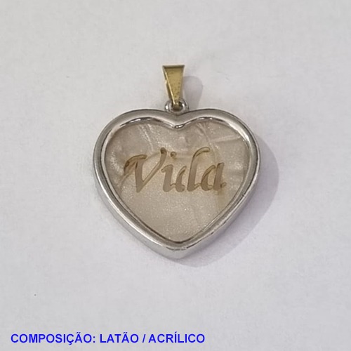 PINGENTE BRUTO PRONTO PARA BANHO (CX11) COMPOSIÇÃO LATÃO E ACRÍLICO  CORAÇÃO 23MM VIDA PESO TOTAL 2,6GR - BRU001195A