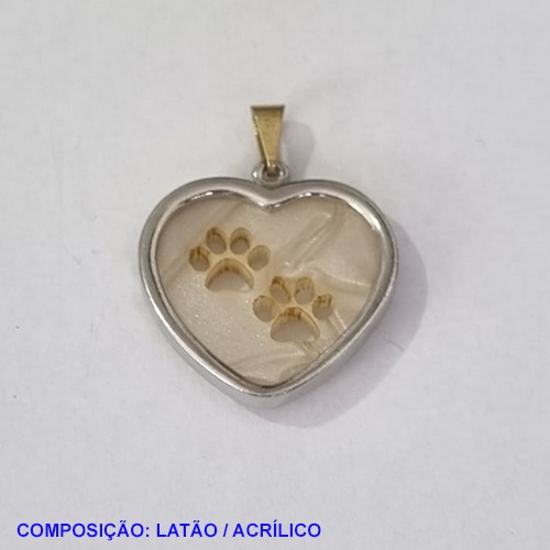 PINGENTE BRUTO PRONTO PARA BANHO COMPOSIÇÃO LATÃO E ACRÍLICO  CORAÇÃO 23MM PATINHA PESO TOTAL 2,6GR - BRU001196A