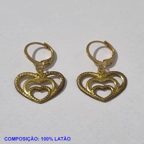BRINCO NO BRUTO PRONTO PARA O BANHO - COMPOSIÇÃO 100% LATÃO ARGOLA DE PRESSÃO PINGENTE CORAÇÃO TRIPLO 19MM 1,5GR BRU001216A