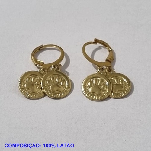 BRINCO NO BRUTO PRONTO PARA O BANHO - COMPOSIÇÃO 100% LATÃO ARGOLA DE PRESSÃO(2657) MEDALHA REDONDA 11MM C/ PATA PET (I LOVE MY PET) COM 2 3,1GR BRU001231A