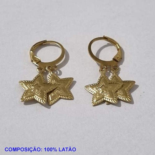 BRINCO NO BRUTO PRONTO PARA O BANHO - COMPOSIÇÃO 100% LATÃO ARGOLA DE PRESSÃO(E2640) ESTRELAS DESENHADAS 12MM COM 2 1,9GR BRU001235A