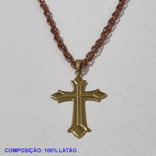 GARGANTILHA NO BRUTO PRONTO PARA O BANHO - COM CORRENTE 50CM - (658) PINGENTE CRUZ C/ CORDA NO CENTRO 50MM - PESO TOTAL 18,9GR - BRU001240A