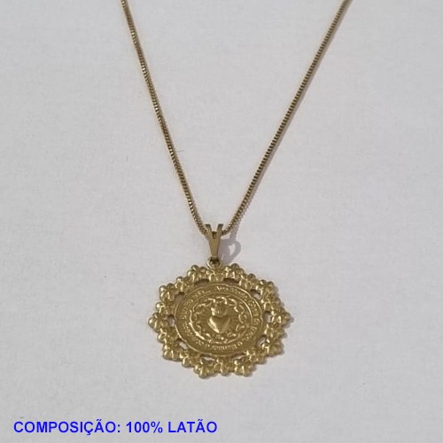 GARGANTILHA NO BRUTO PRONTO PARA O BANHO - COM CORRENTE VENEZIANA 45CM - MEDALHA 25MM C/ ORAÇÃO MARIA BORDA C/ FLORES - PESO TOTAL 4.3GR - BRU001254A