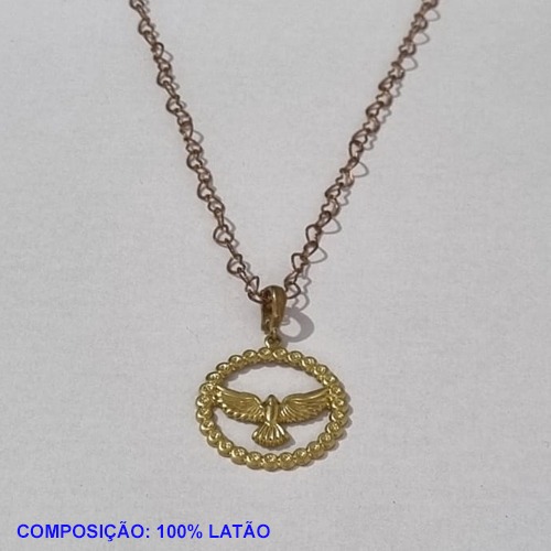 GARGANTILHA NO BRUTO PRONTO PARA O BANHO - COM CORRENTE CORAÇÃO 50CM COM CONTRA ARGOLA ESPECIAL(2803) REDONDO 25MM C/ ESPIRITO SANTO VAZADA BORDA PEROLA- PESO TOTAL 4.7GR - BRU001258A