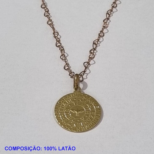 GARGANTILHA NO BRUTO PRONTO PARA O BANHO - COM CORRENTE CORAÇÃO 50CM COM CONTRA ARGOLA ESPECIAL(2364) PINGENTE REDONDO C/ ESPIRITO SANTO (DIZERES) 25MM- PESO TOTAL 7.1GR - BRU001259A