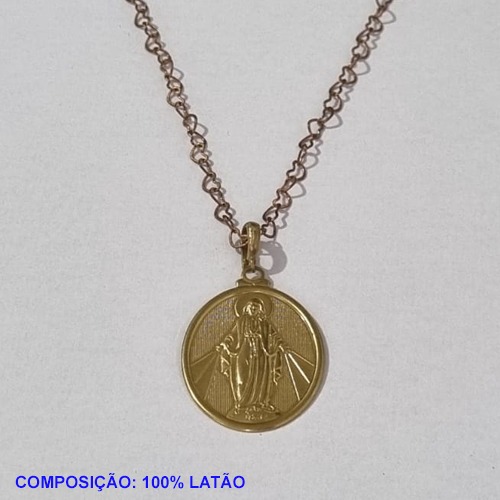 GARGANTILHA NO BRUTO PRONTO PARA O BANHO - COM CORRENTE CORAÇÃO 50CM COM CONTRA ARGOLA ESPECIAL(630) PINGENTE OVAL N.S. DAS GRAÇAS BORDA LISA 30X24MM- PESO TOTAL 4.9GR - BRU001261A