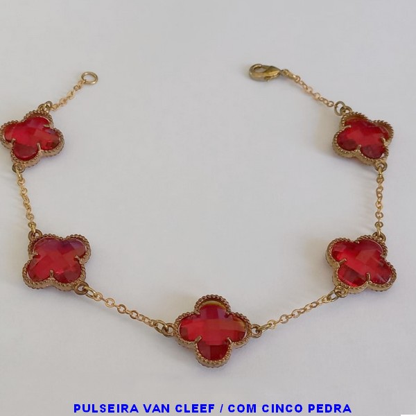 PULSEIRA NO BRUTO PRONTO PARA O BANHO(VAN CLEEF) -COM CORRENTE CADEADO TAMANHO 18CM -  COM CINCO TREVO NEGRO 14MM - PESO 6.1GR   - BRU7542I