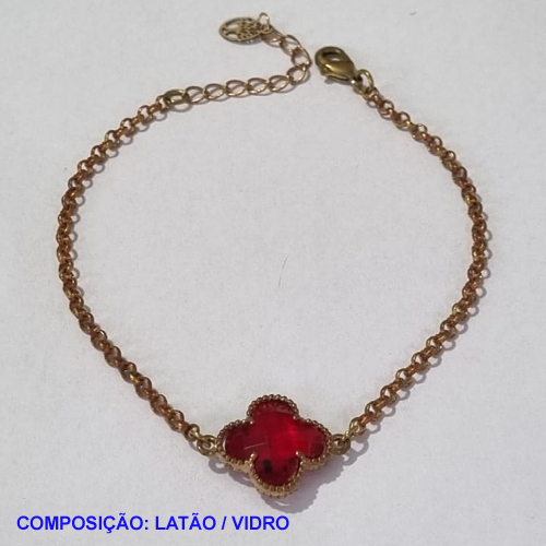 PULSEIRA NO BRUTO PRONTO PARA O BANHO -  PULSEIRA FEMININA CORRENTE ELLO PORTUGUÊS VAN CLEEF VERMELHA 13MM  - TAMANHO 18CM - PESO 3.0GR  E FECHO LAGOSTA + EXTENSOR - BRU0013006A