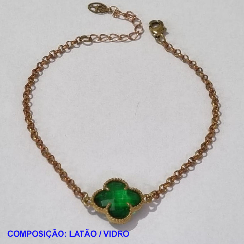 PULSEIRA NO BRUTO PRONTO PARA O BANHO - PULSEIRA FEMININA CORRENTE ELO PORTUGUÊS VAN CLEEF VERDE ESCURO 13MM - TAMANHO 18CM - PESO 3.0GR E FECHO LAGOSTA + EXTENSOR - BRU0013007A