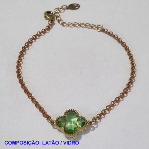PULSEIRA NO BRUTO PRONTO PARA O BANHO -  PULSEIRA FEMININA CORRENTE ELLO PORTUGUÊS VAN CLEEF VERDE CLARO 13MM  - TAMANHO 18CM - PESO 3.0GR  E FECHO LAGOSTA + EXTENSOR - BRU0013008A