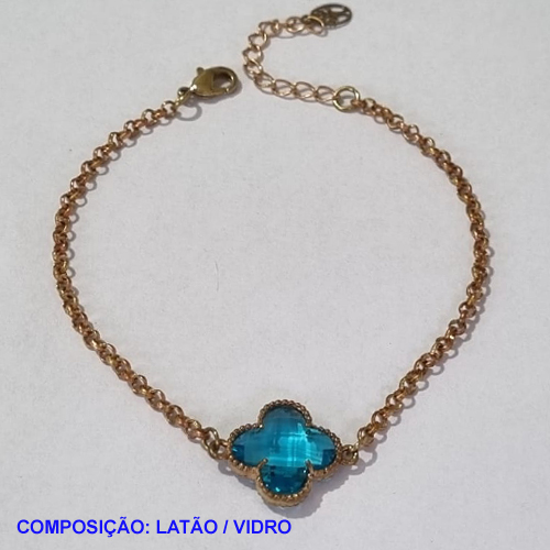 PULSEIRA NO BRUTO PRONTO PARA O BANHO -  PULSEIRA FEMININA CORRENTE ELLO PORTUGUÊS VAN CLEEF AZUL CLARO 13MM  - TAMANHO 18CM - PESO 3.0GR  E FECHO LAGOSTA + EXTENSOR - BRU0013009A