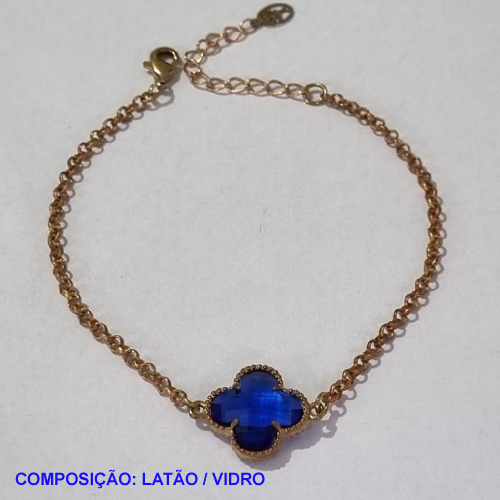 PULSEIRA NO BRUTO PRONTO PARA O BANHO -  PULSEIRA FEMININA CORRENTE ELLO PORTUGUÊS VAN CLEEF AZUL ESCURO 13MM  - TAMANHO 18CM - PESO 3.0GR  E FECHO LAGOSTA + EXTENSOR - BRU001310A