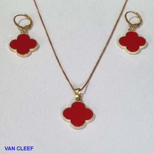 CONJUNTO NO BRUTO PRONTO PARA O BANHO - VAN CLEEF VERMELHA CORRENTE VENEZIANA 45CM - PESO TOTAL 8.0GR - TAMANHO 16MM + BRINCO ARGOLA DE PRESSÃO BRU001317A