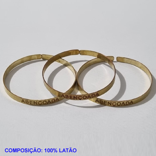 PULSEIRA(TIPO BRACELETE) NO BRUTO PRONTO PARA O BANHO(CX114) FRASE ABENÇOADA - LARGURA 4MM PESO TOTAL 3.3 - BRU001319A
