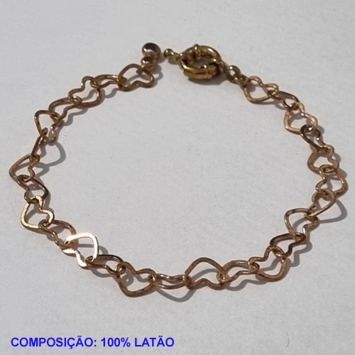 PULSEIRA NO BRUTO PRONTO PARA O BANHO -  PULSEIRA FEMININA CORRENTE CORAÇÃO FECHO BÓIA - TAMANHO 19CM- PESO 3.5GR - BRU001326A