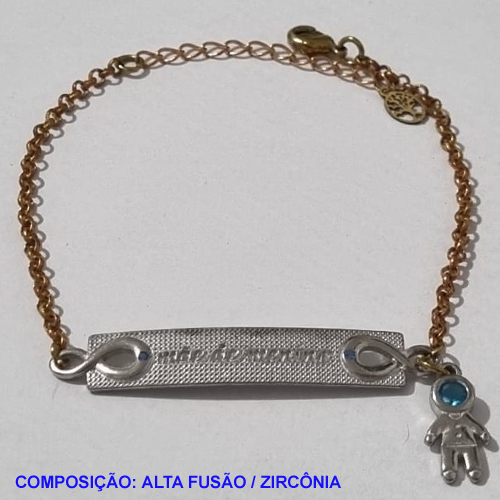 PULSEIRA NO BRUTO PRONTO PARA O BANHO -  PULSEIRA COM CHAPINHA ALTA FUSÃO MÃE DE MENINO COM ZIRCÔNIA - TAMANHO 18CM- PESO 4,8GR- +EXTENSO BRU001327A