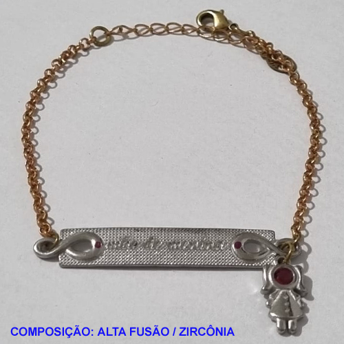 PULSEIRA NO BRUTO PRONTO PARA O BANHO -  PULSEIRA COM CHAPINHA ALTA FUSÃO MÃE DE MENINA COM ZIRCÔNIA - TAMANHO 18CM- PESO 4,8GR- +EXTENSO BRU001328A