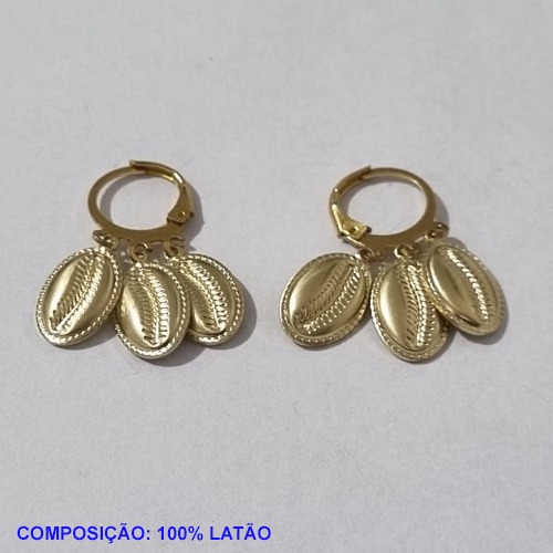 BRINCO BRUTO PRONTO PARA BANHO ARGOLA PRESSÃO (4472) BUZIO 13MM BORDA DIAMANTADA - BRINCO COM 3 PINGENTES CADA - PESO TOTAL 4,2GR - BRU001331A
