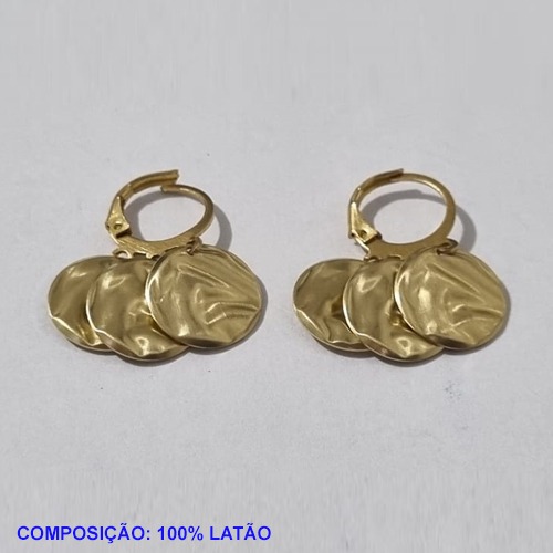 BRINCO BRUTO PRONTO PARA BANHO ARGOLA PRESSÃO TEXTURA ORGANICA 13MM- BRINCO COM 3 PINGENTES CADA - PESO TOTAL 3.6GR - BRU001333A