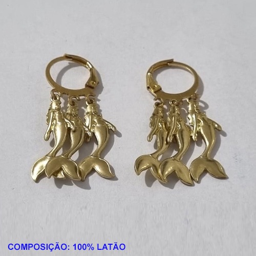 BRINCO BRUTO PRONTO PARA BANHO- (5242) ARGOLA DE PRESSAO SEREIA 20MM- BRINCO COM 3 PINGENTES CADA - PESO TOTAL 3.2GR - BRU001336A