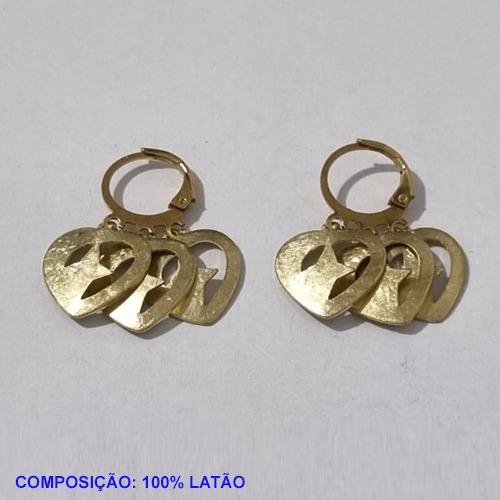 BRINCO BRUTO PRONTO PARA BANHO- (V1112) ARGOLA DE PRESSAO CORAÇÃO ESTRELA - BRINCO COM 3 PINGENTES CADA - PESO TOTAL 3.3GR - BRU001337A