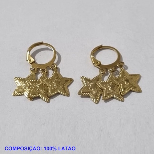 BRINCO BRUTO PRONTO PARA BANHO- (E2640) ARGOLA DE PRESSAO ESTRELA DESENHADA - BRINCO COM 3 PINGENTES CADA - PESO TOTAL 3.0GR - BRU001338A