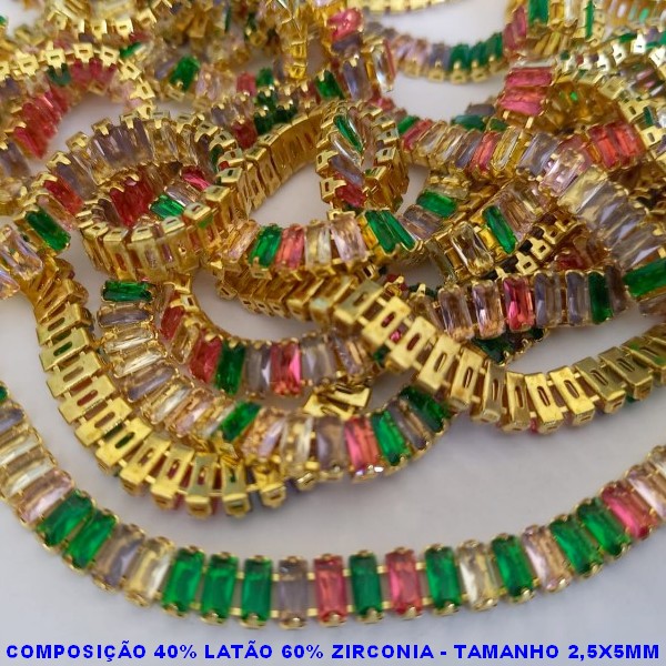 CORRENTE NO BRUTO PRONTO PARA O BANHO - COMPOSIÇÃO 40% LATÃO E 60% ZIRCONIA) TAMANHO 2,5X5MM -CORRENTE VENDIDA POR METRO - BRU0001012