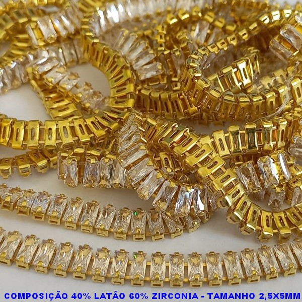 CORRENTE NO BRUTO PRONTO PARA O BANHO - COMPOSIÇÃO 40% LATÃO E 60% ZIRCONIA) TAMANHO 2,5X5MM -CORRENTE VENDIDA POR METRO - BRU0001013
