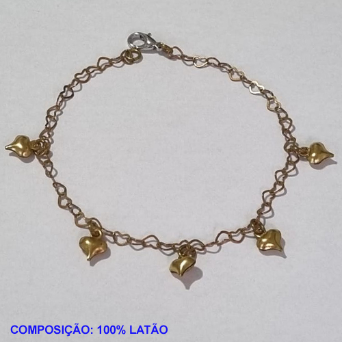 PULSEIRA NO BRUTO PRONTO PARA O BANHO(CX106) -  PULSEIRA FEMININA COM CORAÇÕES LISOS - TAMANHO 18CM - PESO 1.7GR  E FECHO LAGOSTA - BRU001396A